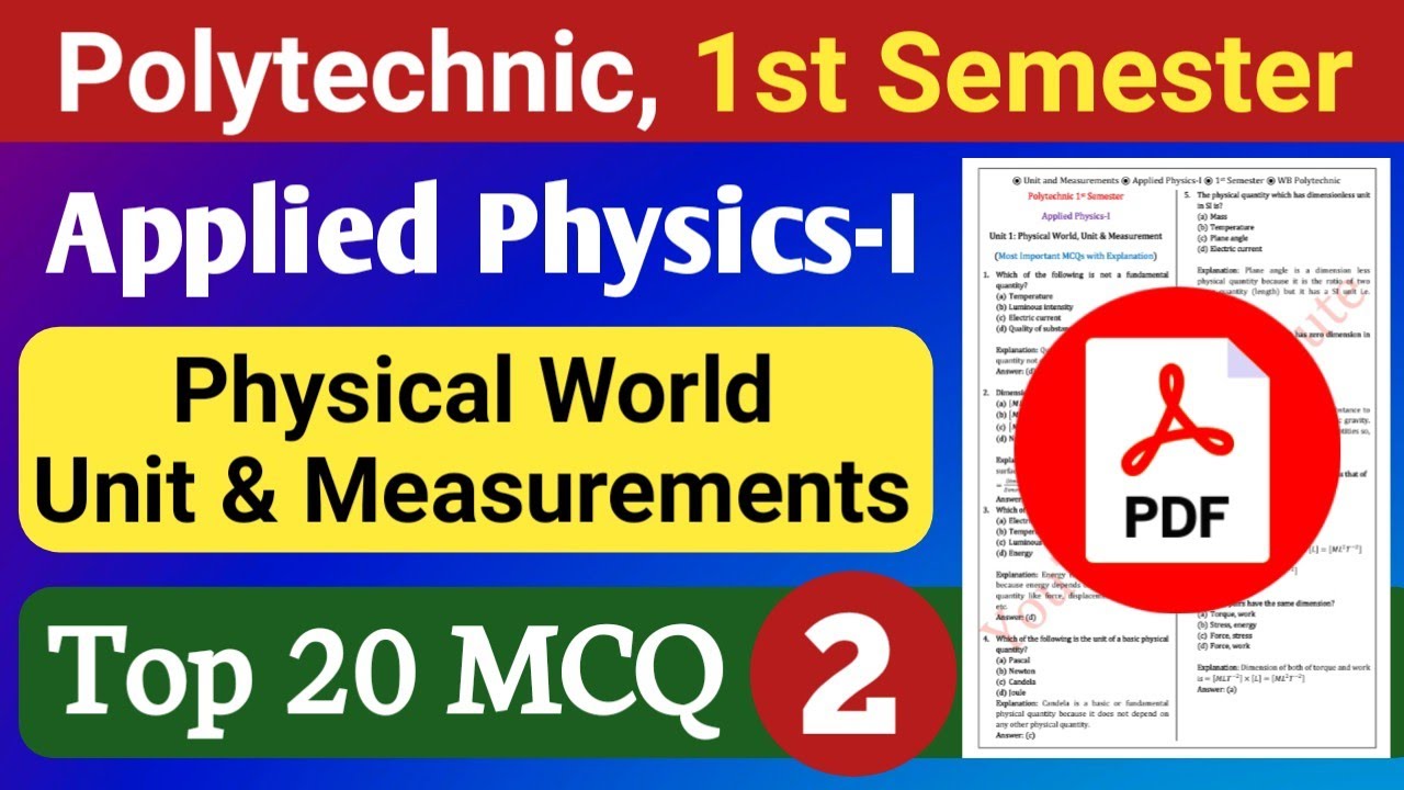 Top 20 MCQ (Part-2) | Unit and Measurement | Applied Physics-I | 1st Semester Polytechnic | NatiTute