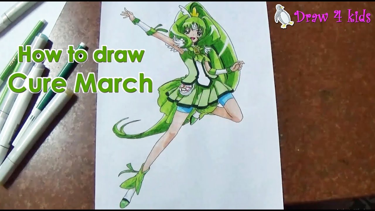How to draw Cure March from Smile Pretty Cure | D4K