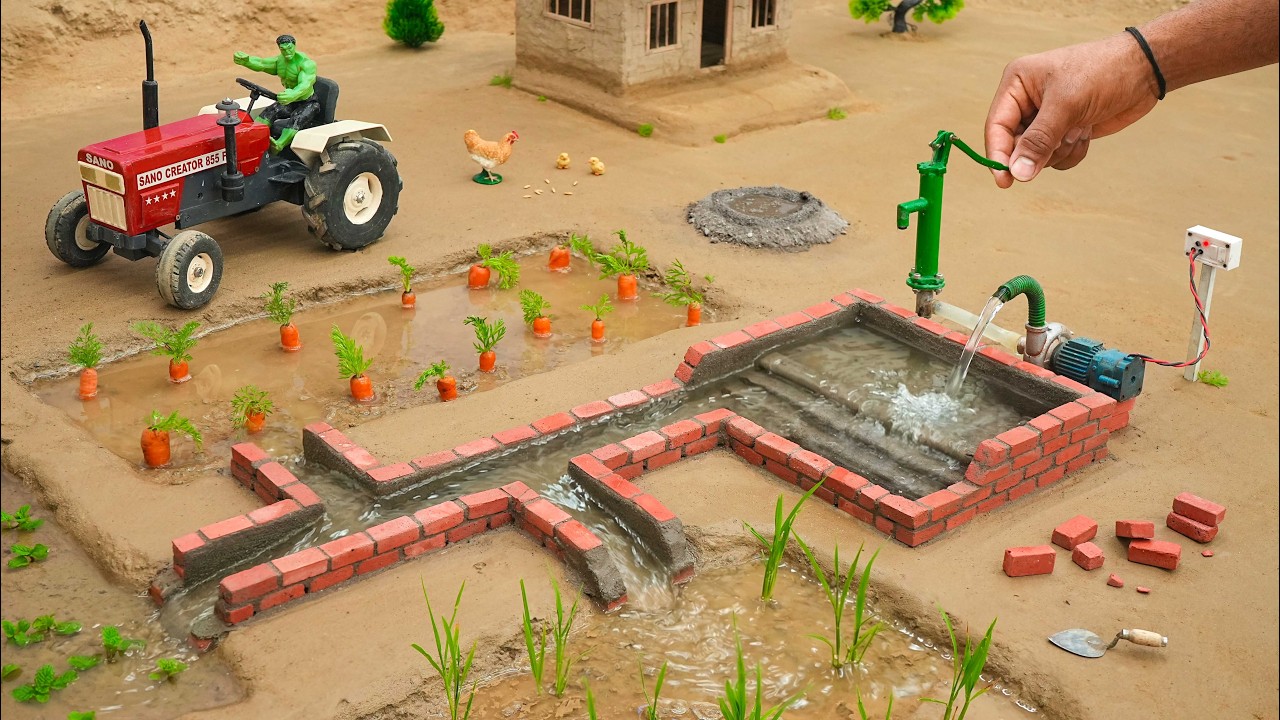 Diy Mini Tractor Brick Water Irrigation System | Village Construction Project