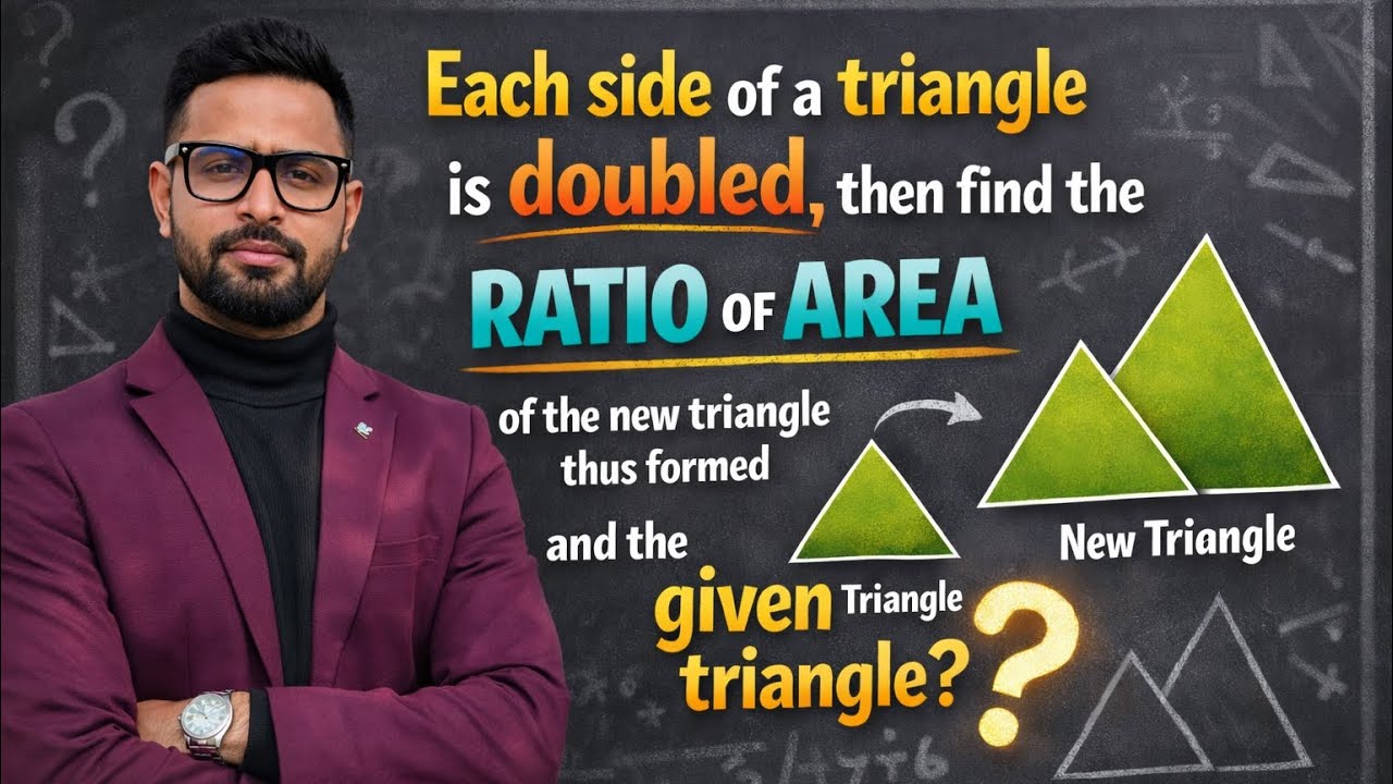 Each side of a triangle is doubled, then find ratio of area of new triangle formed & given triangle