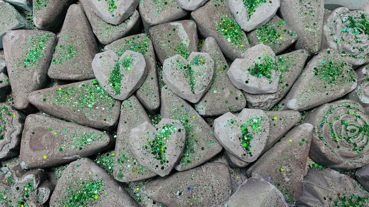 Emerald sprinkle Heart Chalk ASMR | Muted Green Glow Chalk 