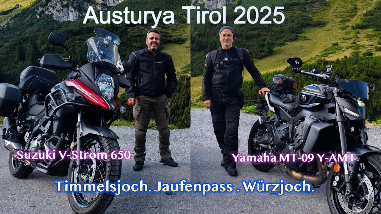 Austurya.Tirol.Timmelsjoch.. Jaufenpass. Würzjoch. Vlog. Yamaha MT-09 Y-AMT. Suzuki V-Strom 650