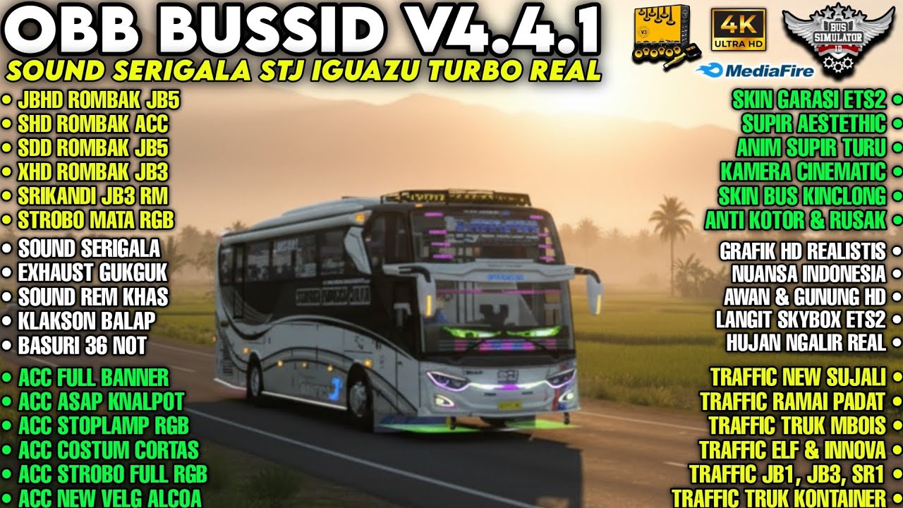 OBB BUSSID V4.4.1‼️SOUND SERIGALA STJ IGUAZU TURBO | ACC STROBO MATA RGB | GRAFIK HD ETS2 | BUSSID 