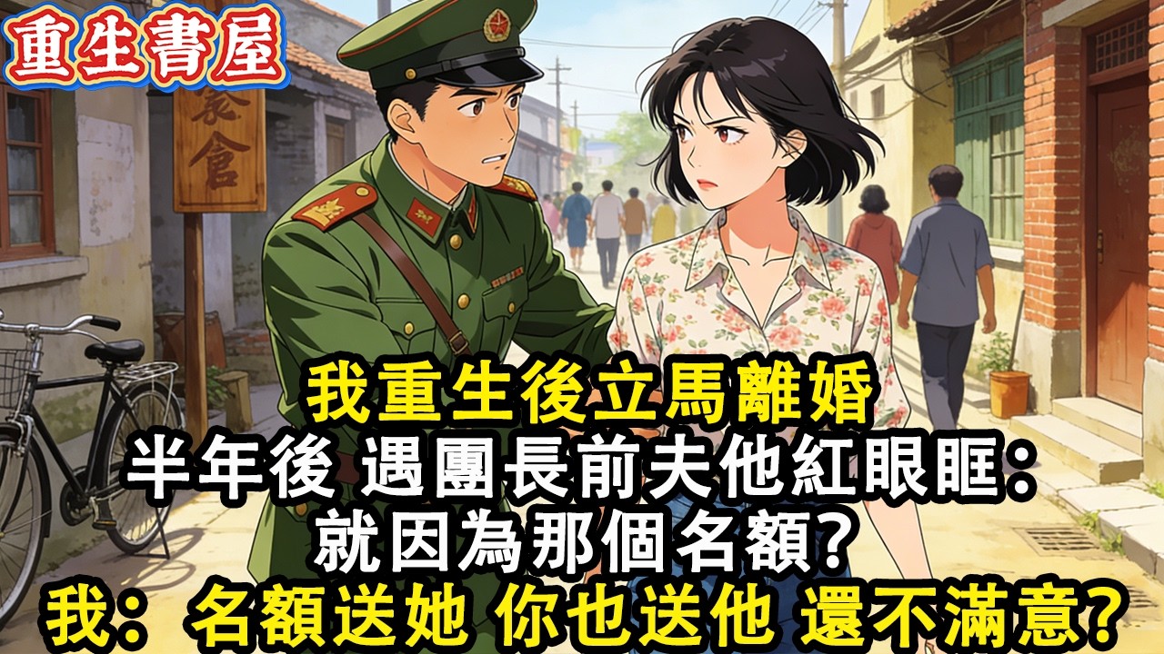 【重生爽文】我重生後立馬離婚  半年後 遇到團長前夫  他紅著眼眶：就因為那名額嗎？ 我冷聲到：名額送她 你也送他 還不滿意？#小說 #重生 #爽文#動漫 #故事