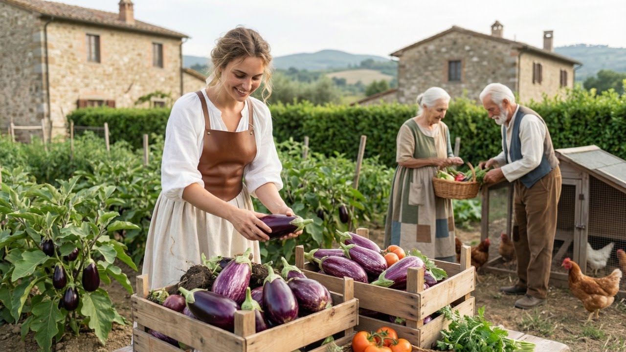 Small Garden Eggplant Harvest  Peaceful Rural Life