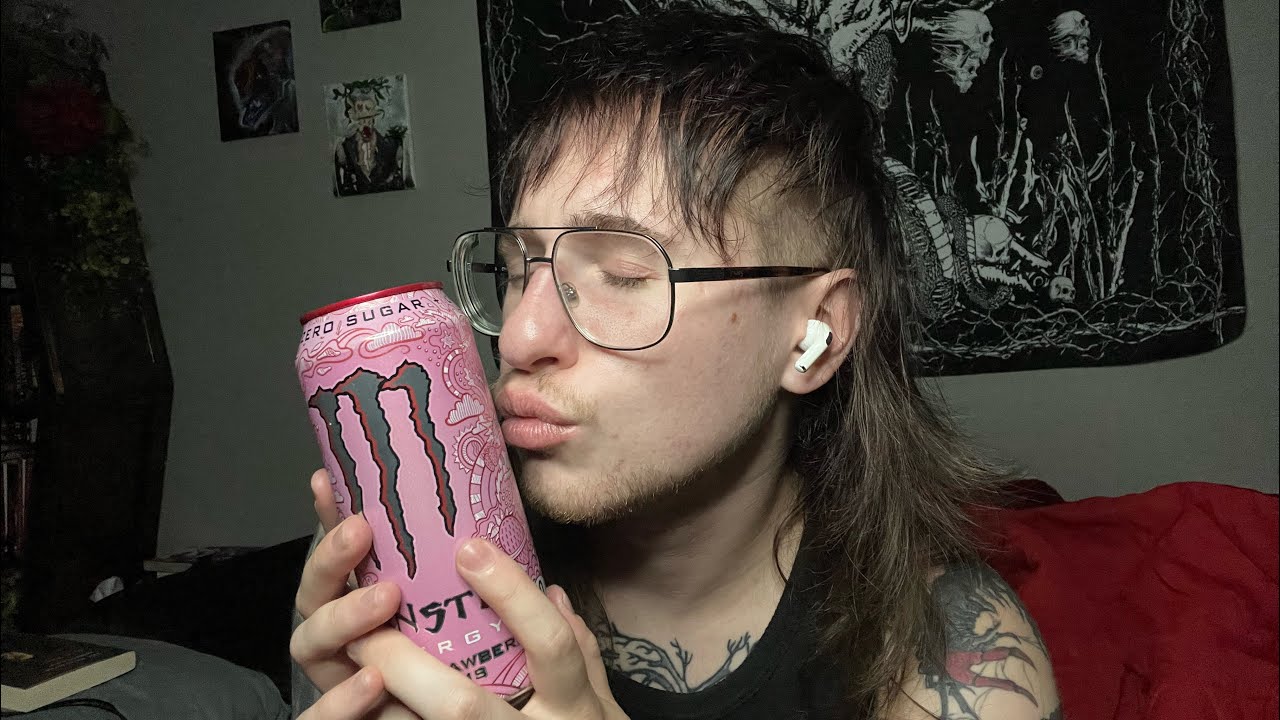 ASMR whisper feat strawberry monster energy can sounds (scratching, tapping, tracing)
