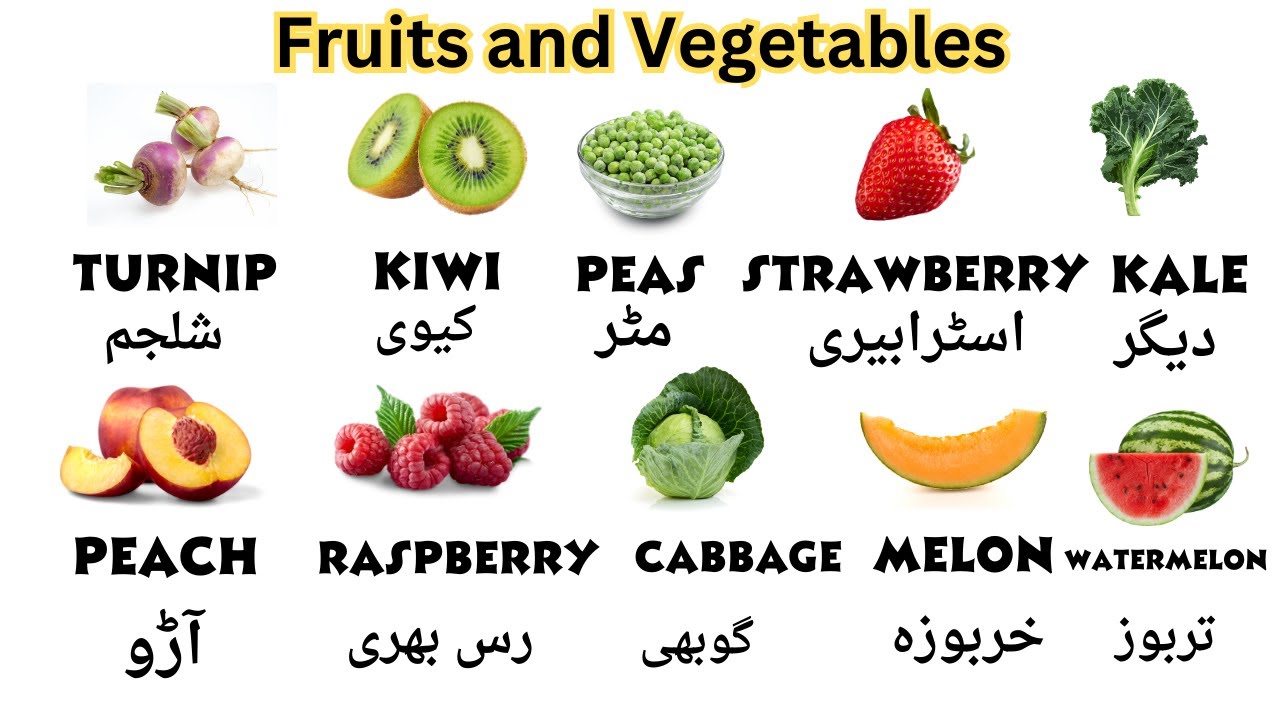 50+ Names of Fruits and Vegetables | Common Names with URDU Translation | English Lesson