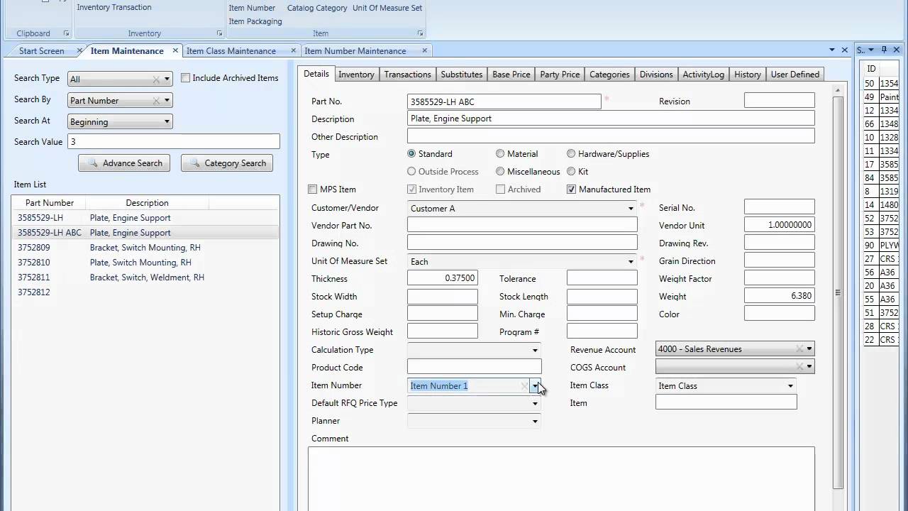 Item Class and Item Number