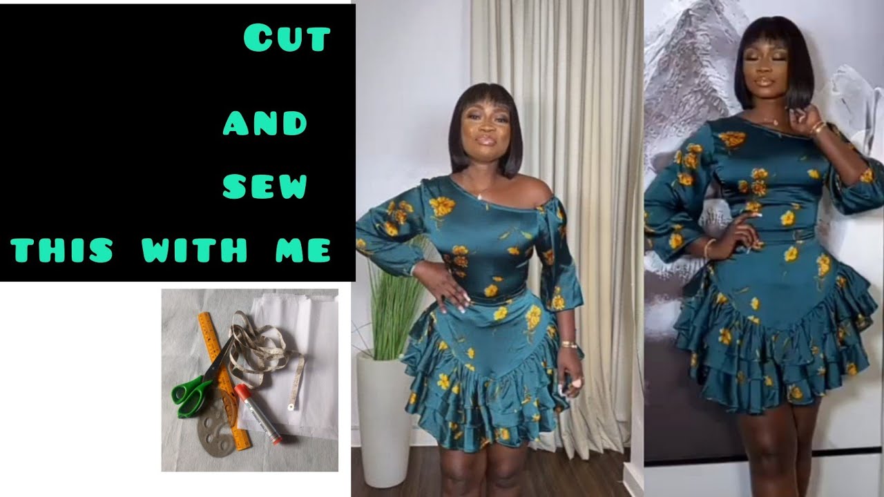 CUT and SEW one off shoulder (monostrap)3steps Gathered gown with Basque effect,Beginner friend ly