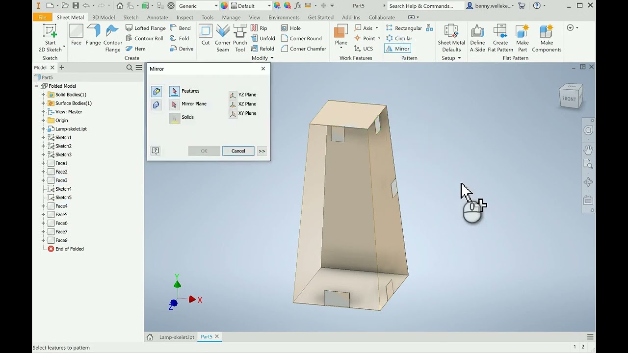 Autodesk Inventor - Sheet Metal - Skeletal modeling/cladding
