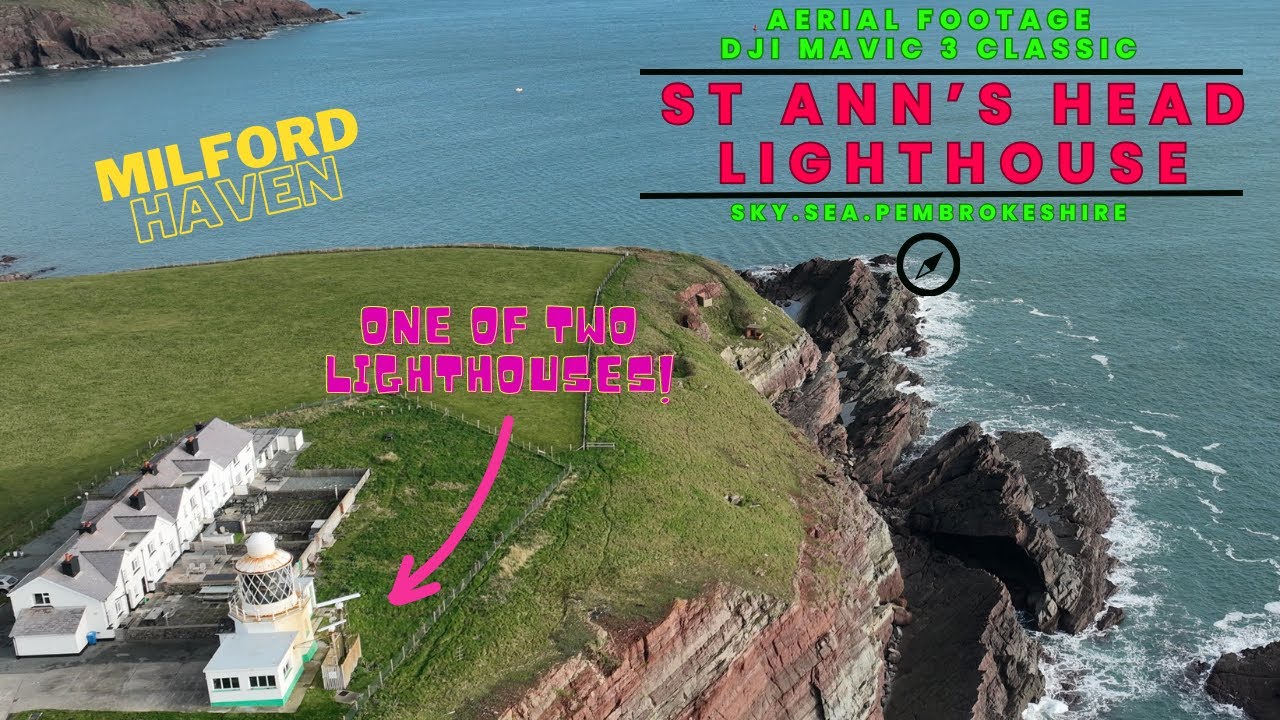 Scenic 4K Aerial Drone Footage of St Ann's Head Lighthouse. Rugged And Beautiful!