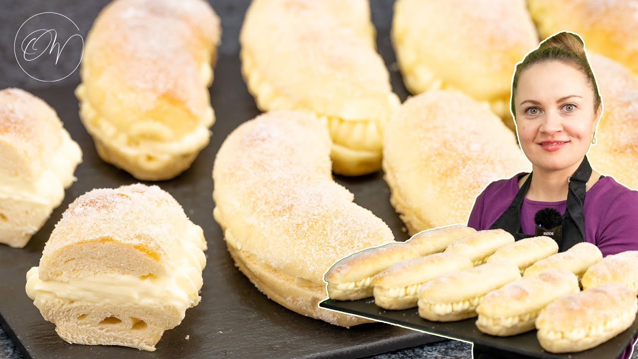 Vanillestangen mit Pudding Sahnecreme | Vanillehörnchen Rezept - Olga Wallner