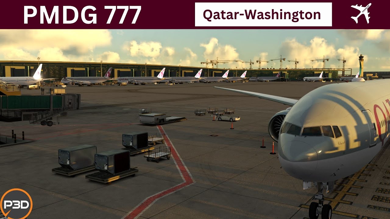 [P3D v5.4] PMDG 777-300ER Qatar Airways | Landing in Washington | VATSIM | 4K Ultra HD