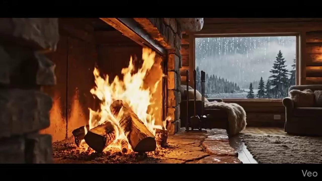 Fırtınalı Adada Huzur: Şömine Ateşi, Yağmur ve Şimşek Sesleriyle Dinlendirici Dağ Evi  ASMR 🌧️⚡Peac