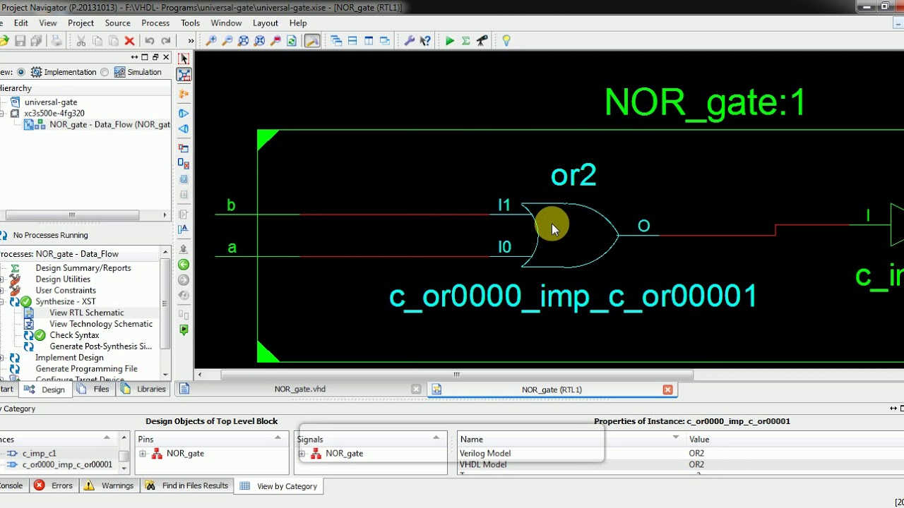 VHDL code for NOR gate using Data Flow modeling