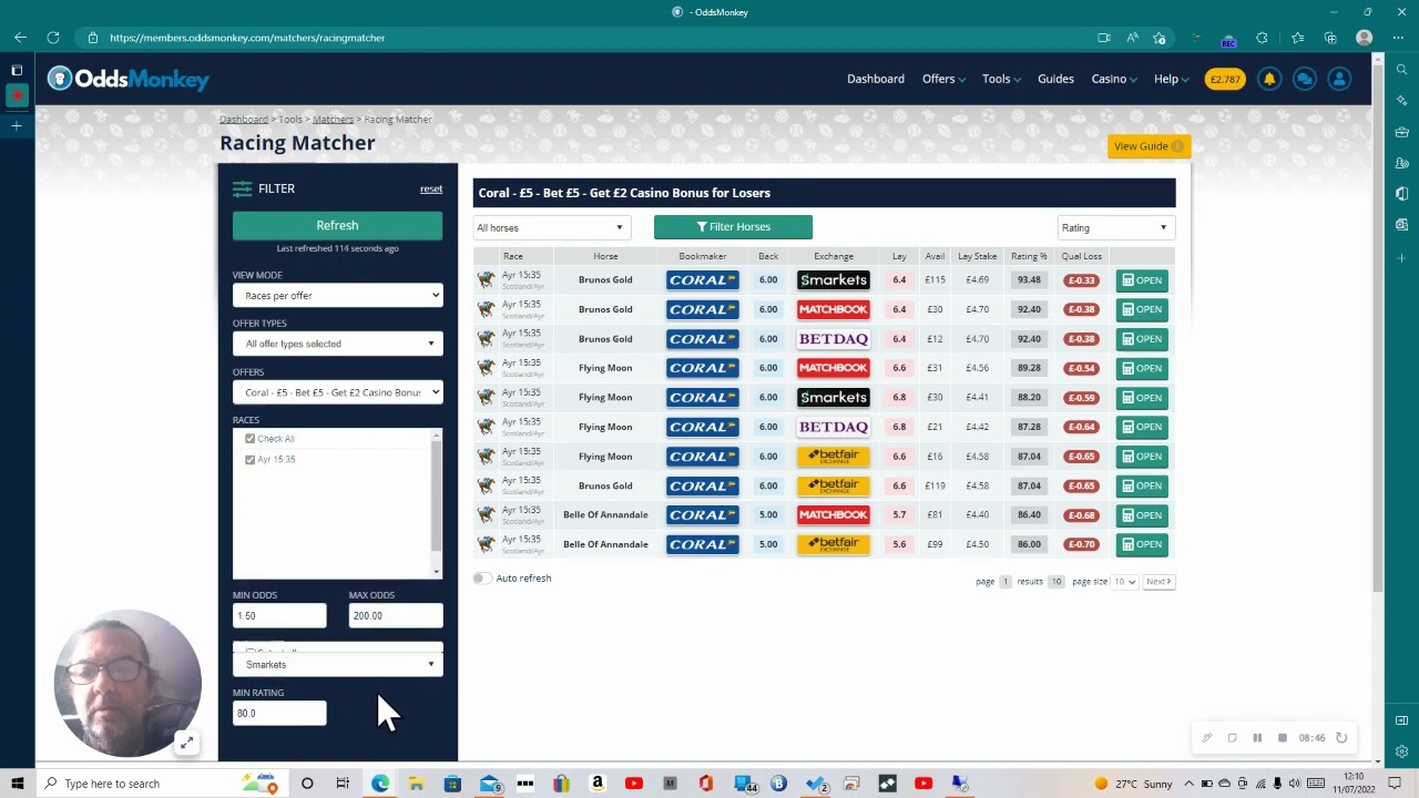 Odds Monkey Racing Matcher Daily Routine