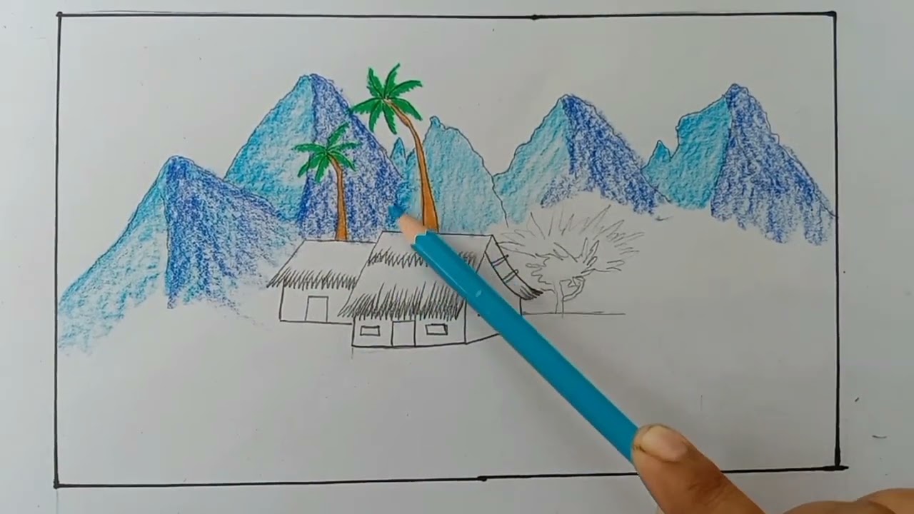 How to draw mountain village landscape |Drawing With Yesmin |