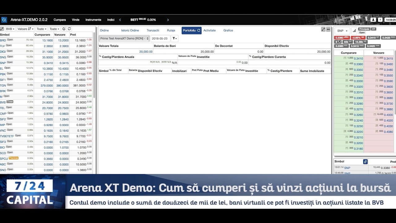 Cum să cumperi și să vinzi acțiuni la bursă? Arena XT Demo | Un episod-tutorial, 7/24 Capital