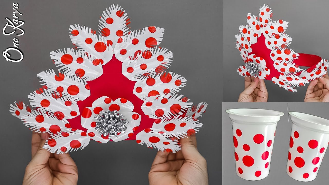 ide kreatif cara membuat topi mahkota merah putih dari gelas plastik bekas|hiasan kepala 17 agustus