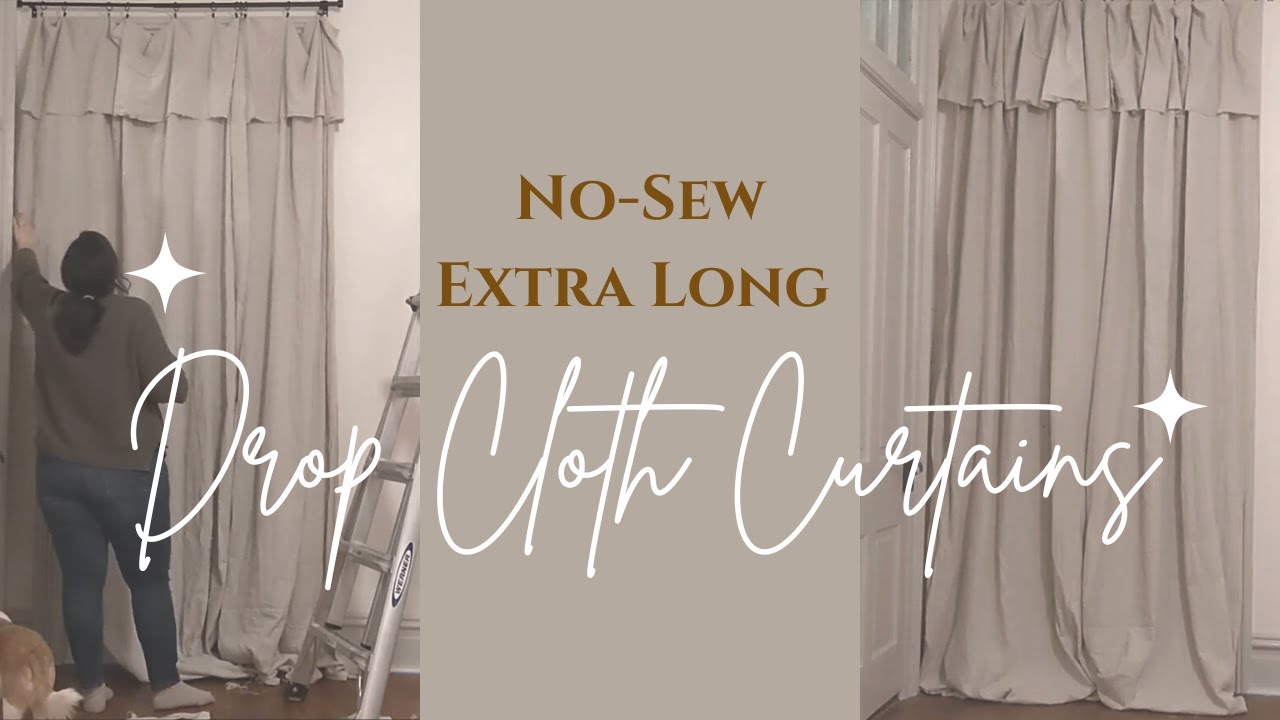 Simple No-Sew extra long drop cloth curtains | Cottage Farmhouse Bedroom DIY | Easy Rustic Curtains