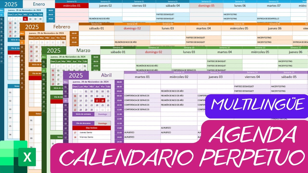 AGENDA CALENDARIO 📆Perpetuo Diario y Mensual en Excel