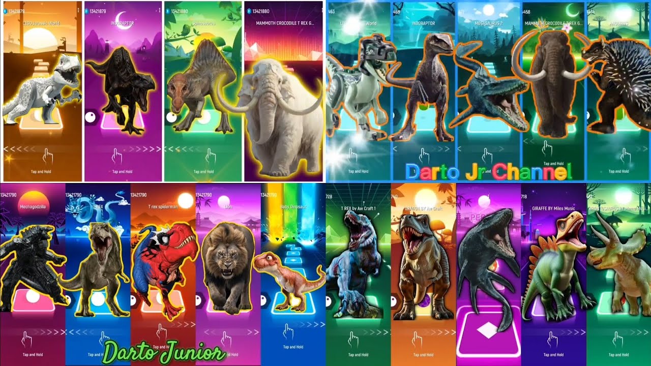 Baby T-Rex vs Indoraptor vs Indominus Rex vs Mammoth – Tiles Hop EDM Challenge
