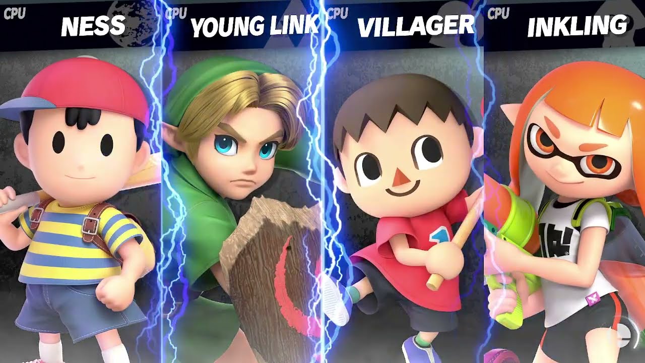 Smash Ultimate EX Ness VS Young Link VS Villager VS Inkling