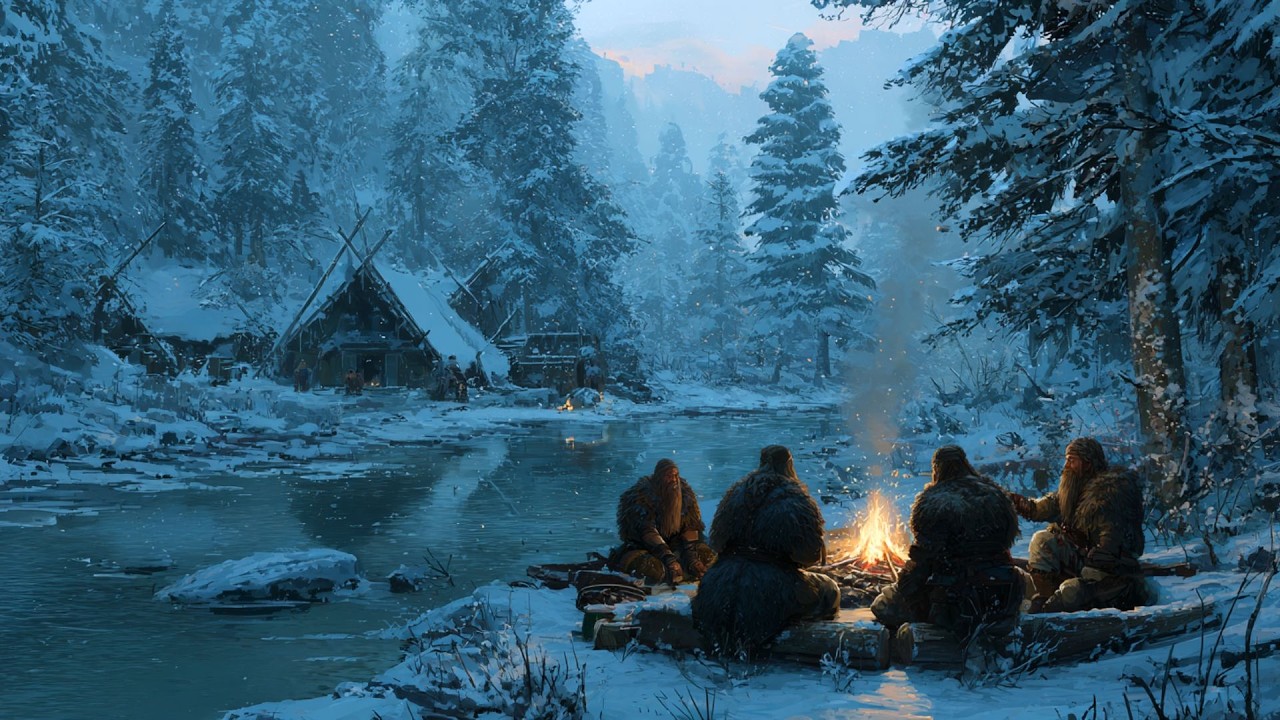 Ambient Fantasy Music - Soothing Campfire Music & Nature Ambience | Snowfall & Ember Sounds