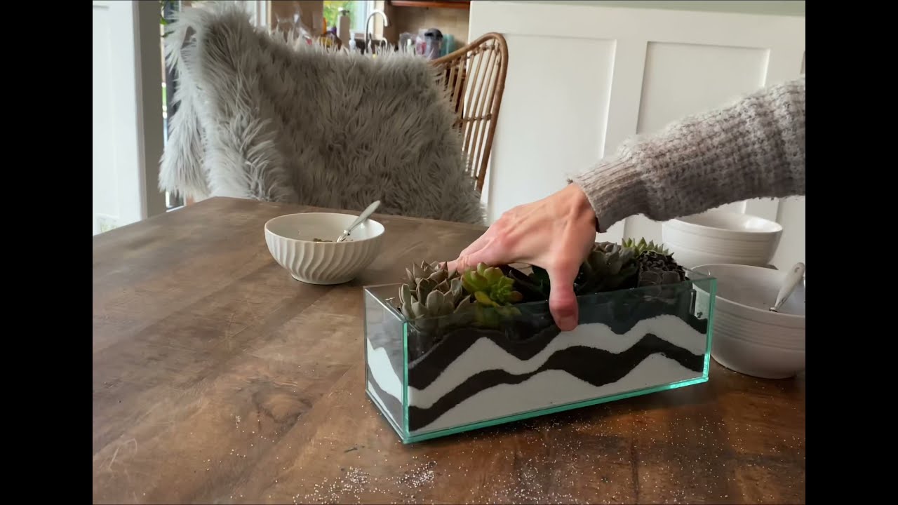 Succulents with Layered Sand Glass Planter