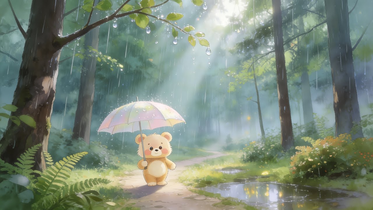Bear’s Peaceful Walk in the Rain 🌧️ Gentle Forest Music 🌿