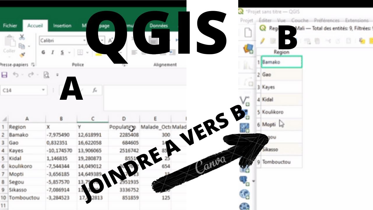 Qgis: Jointure entre une table Excel et une table attributaire d'une couche Shape file