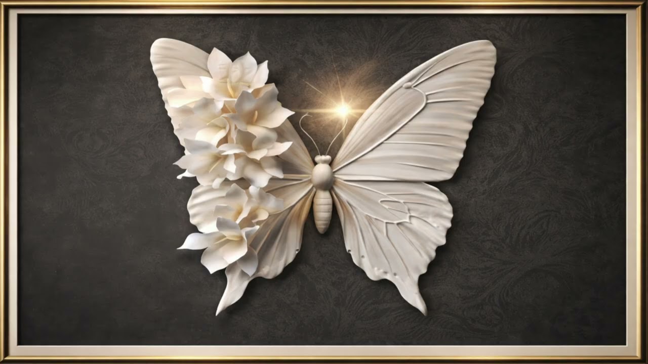 Ivory Butterfly Relief / 1 Hour Classic TV Frame Art Display