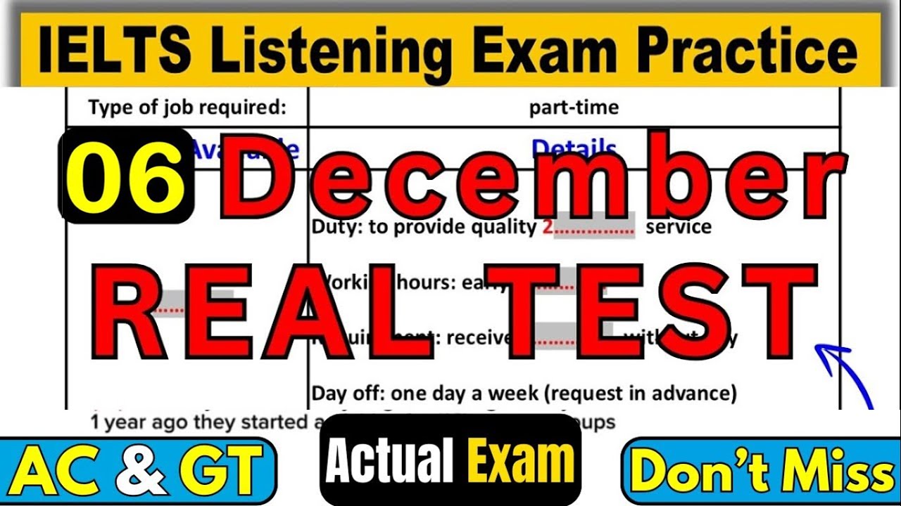 ОРИГИНАЛЬНЫЙ ТЕСТ IELTS ПО АУДИРОВАНИЮ НА 6 ДЕКАБРЯ 2025 ГОДА С ОТВЕТАМИ | ТЕСТ IELTS ПО АУДИРОВАНИЮ