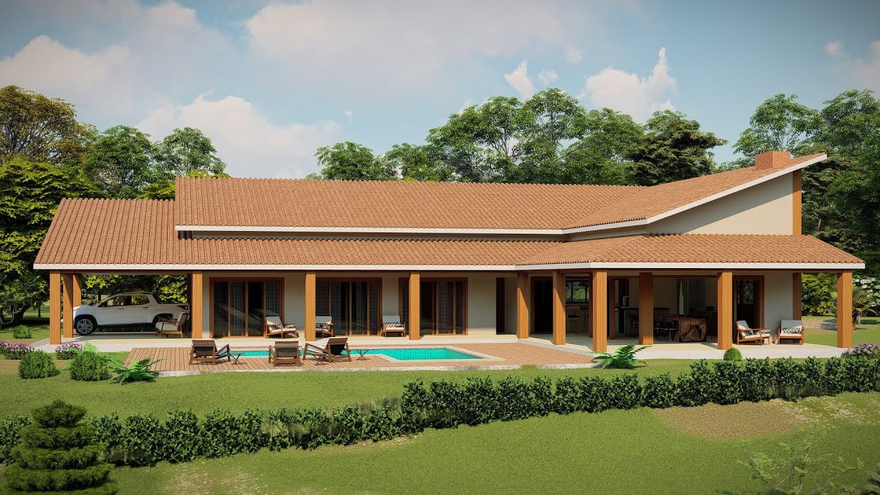 Casa de Campo em L - Compre o Projeto na Descrição - P441