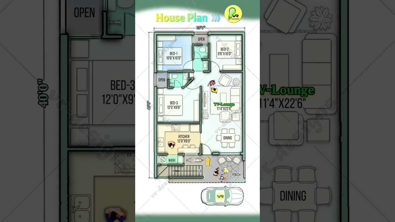 25&times;40 house plan, east facing, 3-bhk with porch, 25'*40' #houseplan #indianhouseplan #housemap