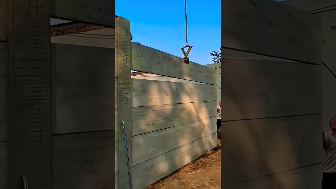 Epic Precast Concrete Fence Build: Watch Workers Assemble Panels at Lightning Speed! #Shorts