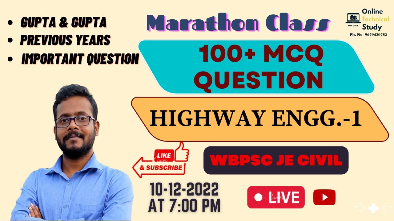 100+ MCQ Question-01 || Highway Engg. ||  WBPSC JE