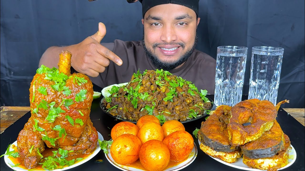 WHOLE CHICKEN CURRY | EGG CURRY | FISH FRY AND MUTTON BOTI WITH RICE EATING | Mukbang 