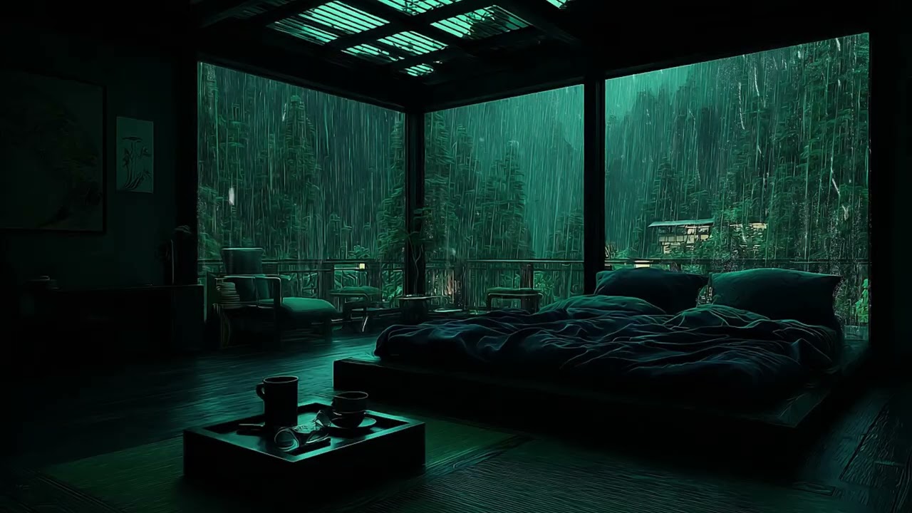 Soft Rain on Leaves at Night 🌧 | Dark Screen Nature Ambience for Deep Sleep & Calm Mind