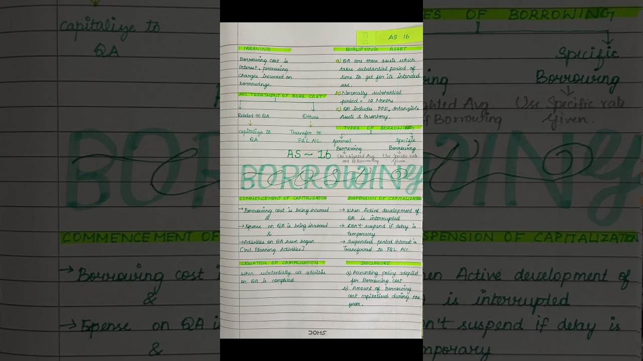 CA INTERMEDIATE ACCOUNTING STANDARDS AS 16 Borrowing Cost Handwritten Notes #cainter #caintermediate