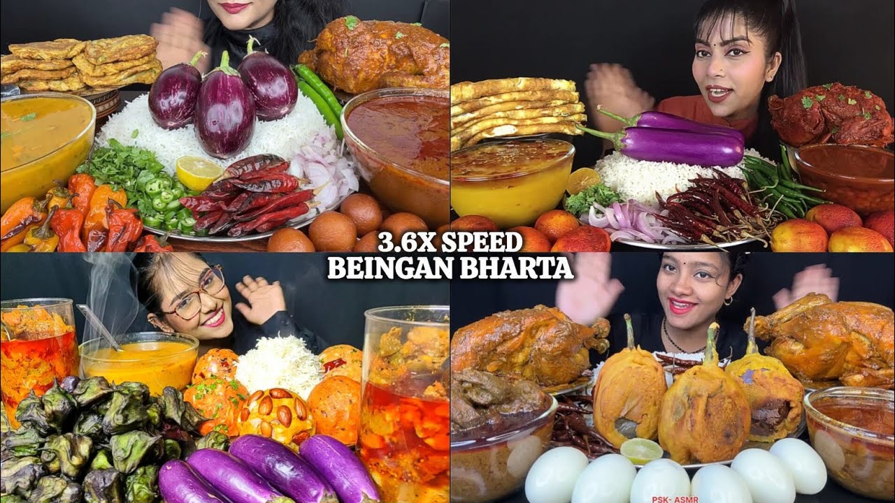 ASMR: Eating Beingan Bharta Eating Challenge 😍😋 whole Chicken boiled egg aloo bharta Mukbang🔥