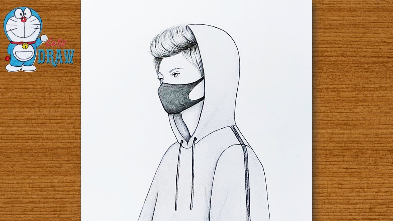 drawing a boy wearing mask in winter jeket||easy sketch||outline art master