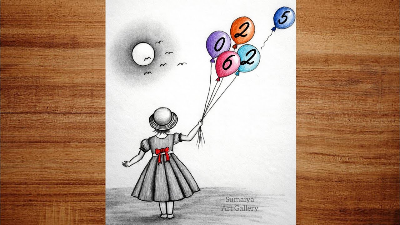 Cute Baby Girl with Balloon | Beautiful Pencil Sketch Drawing | Happy New Year 2026 Drawing 