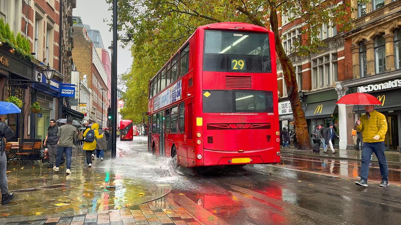 Rainy London Walk Tour 2025 ☔️ London Heavy Rain Showers in West End Streets | 4K HDR