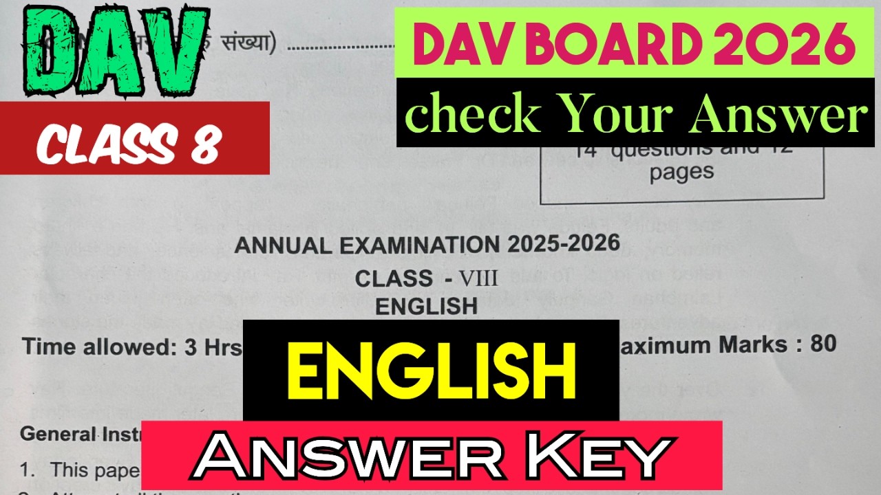 English Answer Key || DAV Board Class 8 English Answer key || English Question paper solution...
