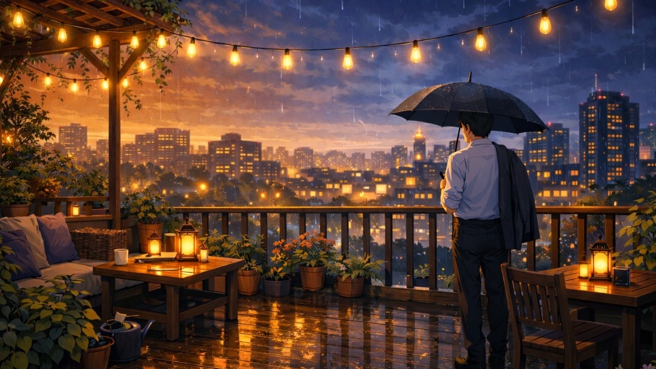 Terrace After Hours 🌿☔ 120-Min Soft Jazz for Deep Focus (Rainy Dusk)