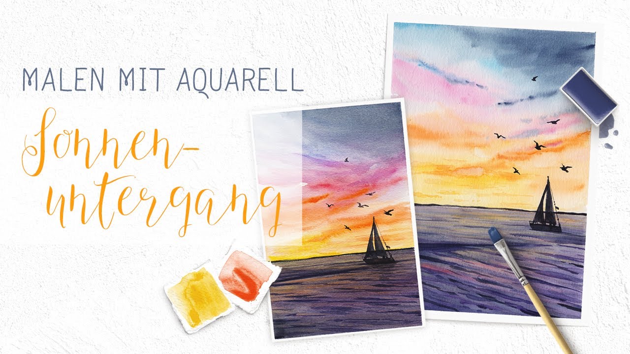Malen mit Aquarell: Sonnenuntergang am Meer