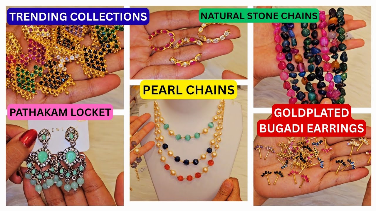 PEARL CHAINS! NATURAL STONE CHAINS! GOLDPLATED BUGADI EARRINGS! PATHAKAM LOCKET! #pathakam 