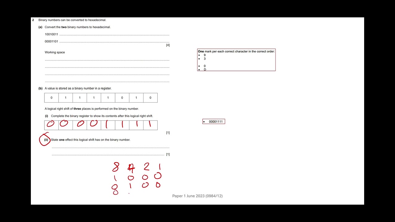 Q2 b ii  * EFFECT of LOGICAL SHIFTS  * Cambridge iGCSE Computer Science Paper 12 June 2023
