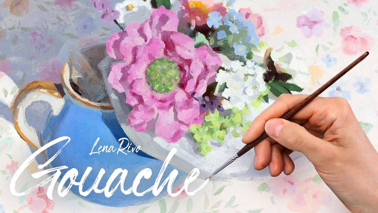 Painting Flowers with Gouache - Flowers in a milk jug - Gouache painting demo